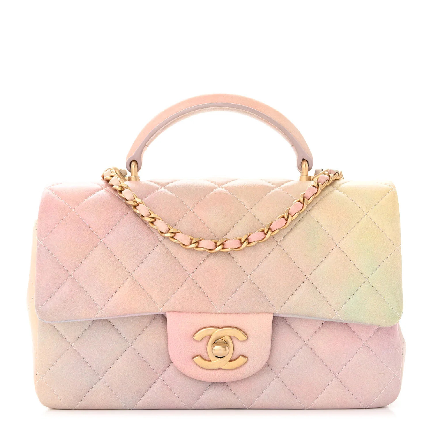 Lambskin Quilted Ombre Mini Top Handle Rectangular Flap Pink Multicolor | FASHIONPHILE (US)