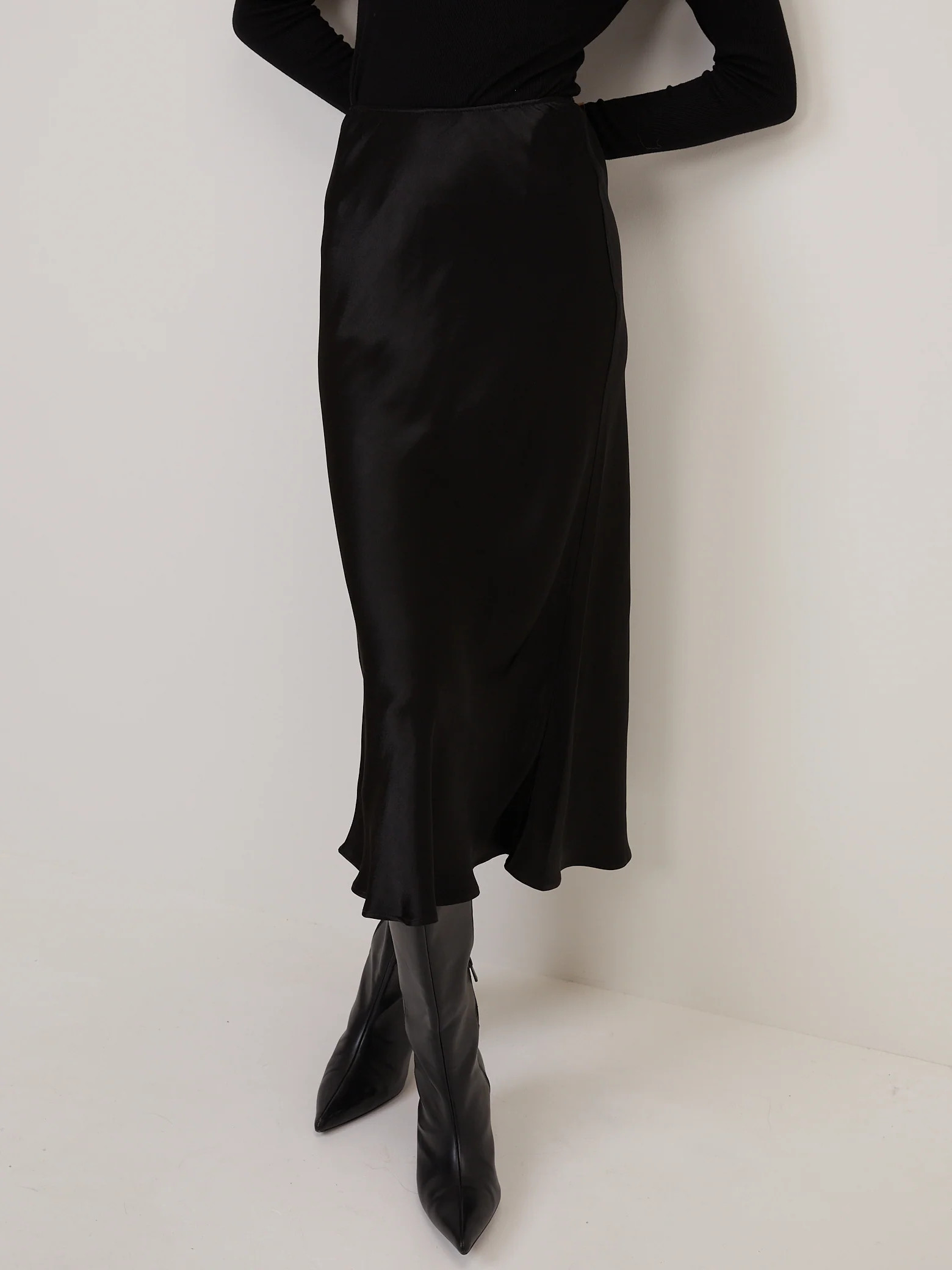Black Satin Mila Midi Slip Skirt | Nobody's Child