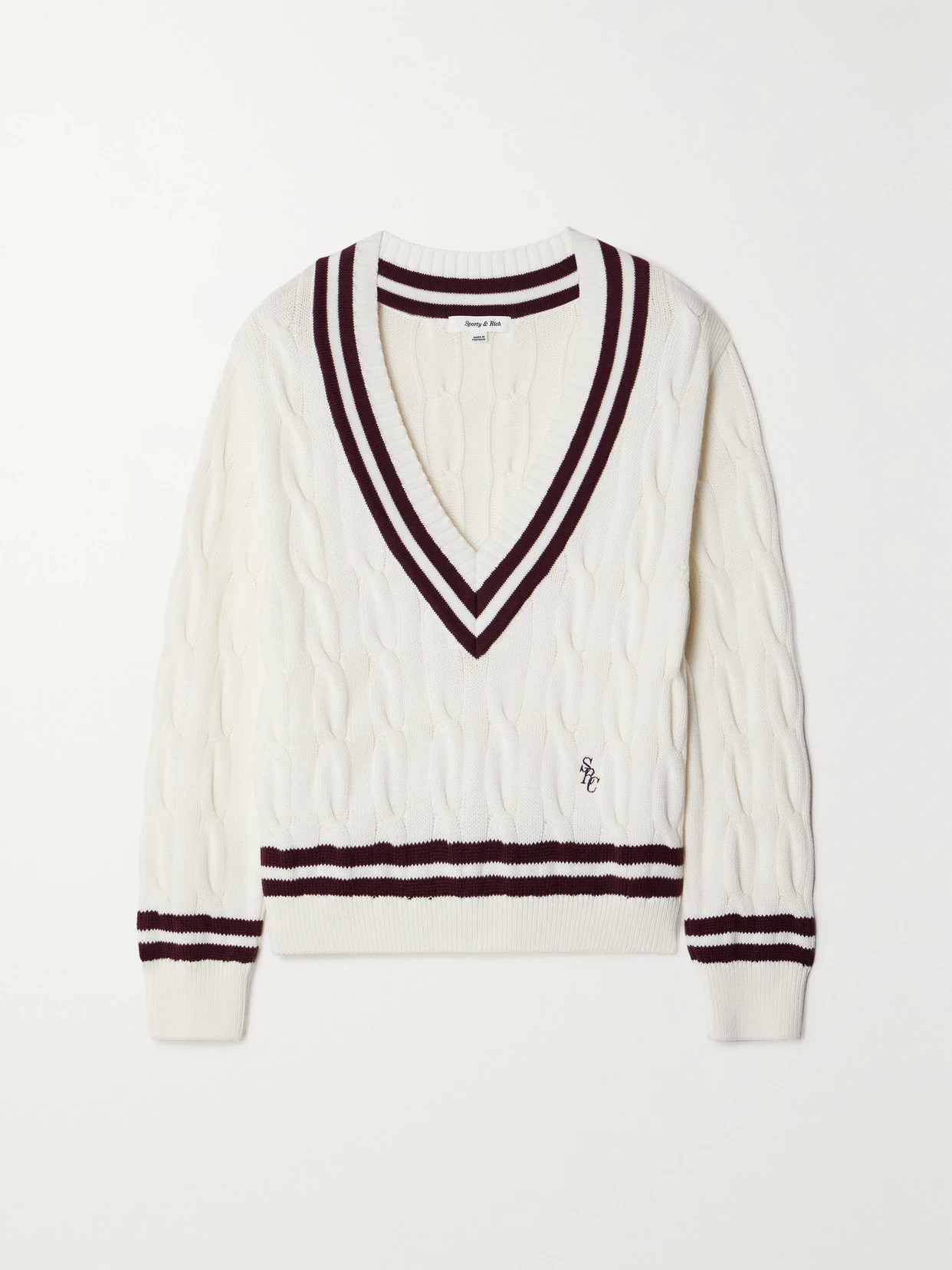 Sporty & Rich - Striped Cable-knit Cotton Sweater - White - small | NET-A-PORTER APAC
