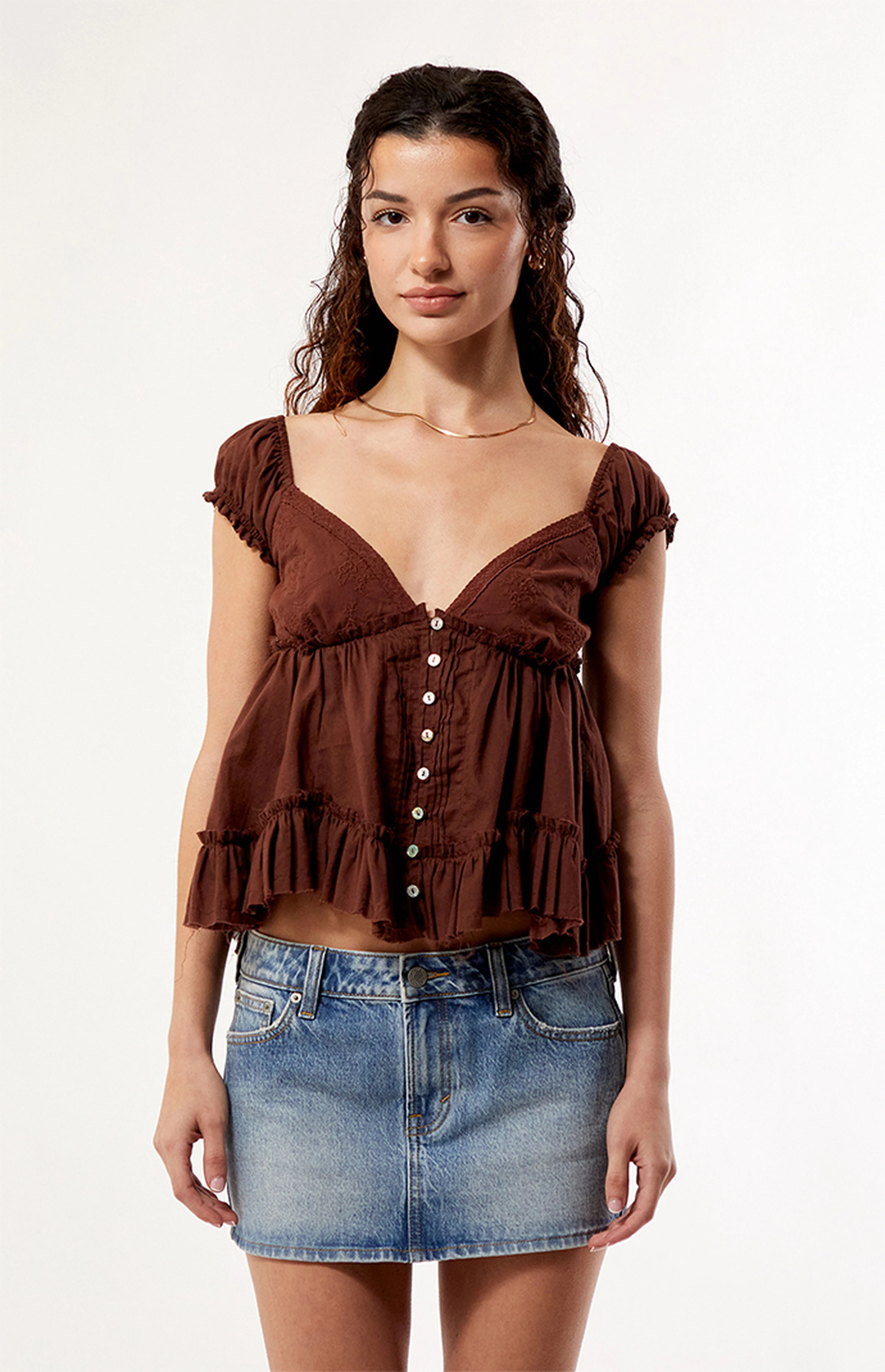 Your Favorite Ellie Lace Trim Button Front Top | PacSun