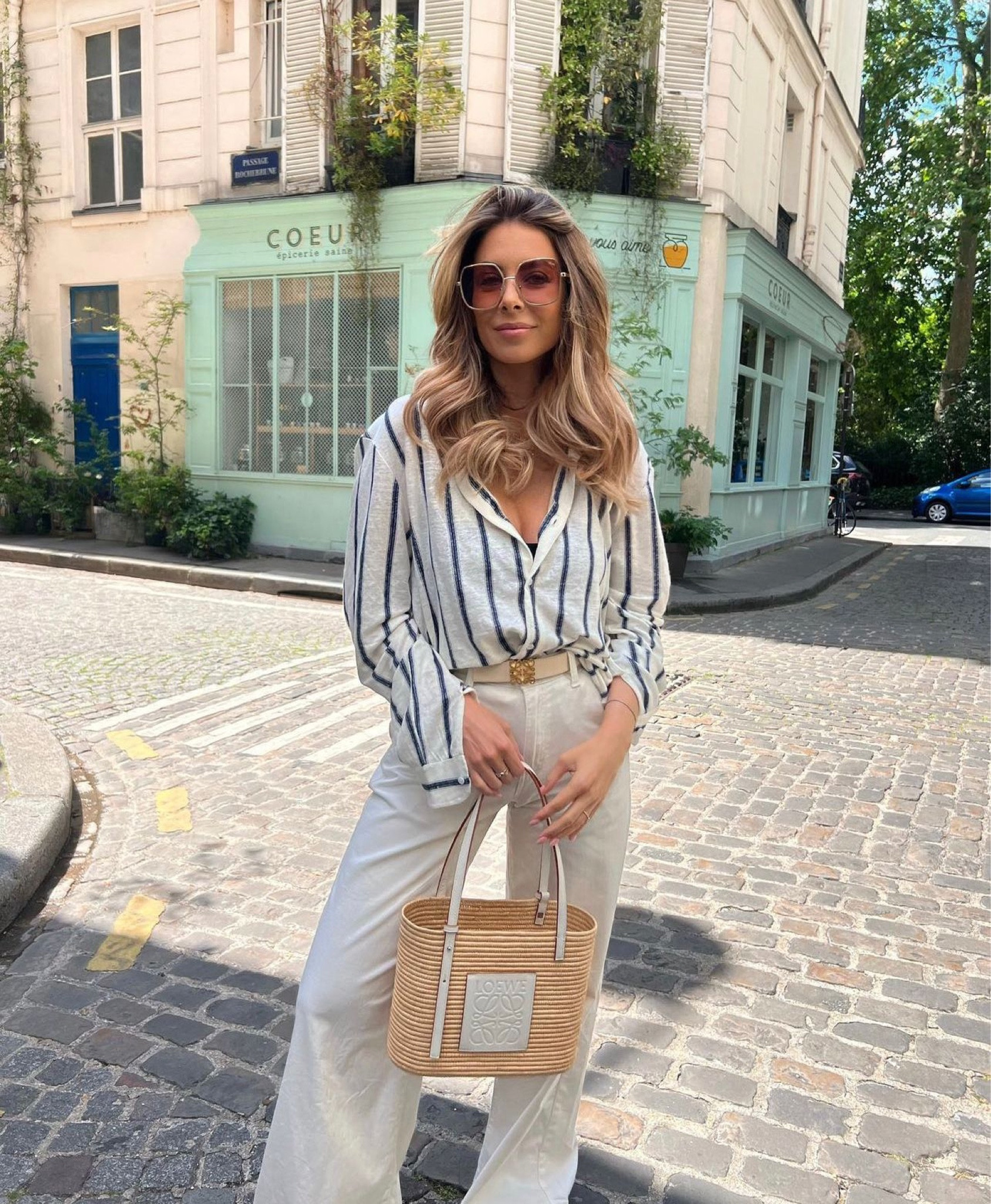 Work outfit, Loewe bag, Loewe belt, striped shirt, white pants, linen shirt.

#LTKitbag #LTKSeasonal #LTKeurope