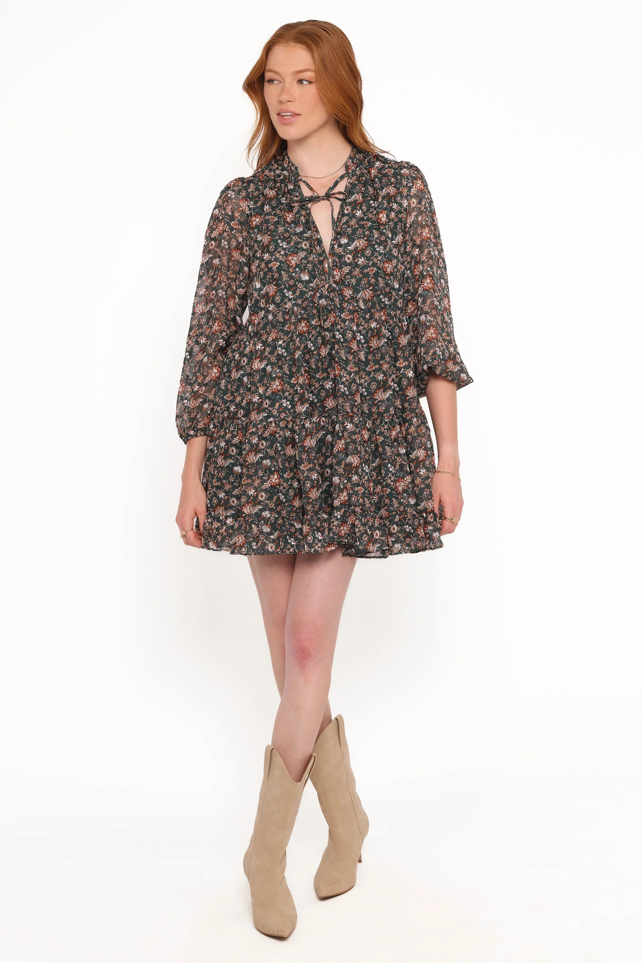 Jinny Long Sleeve Mini Dress - Dark Green/Multi | Petal & Pup (US)