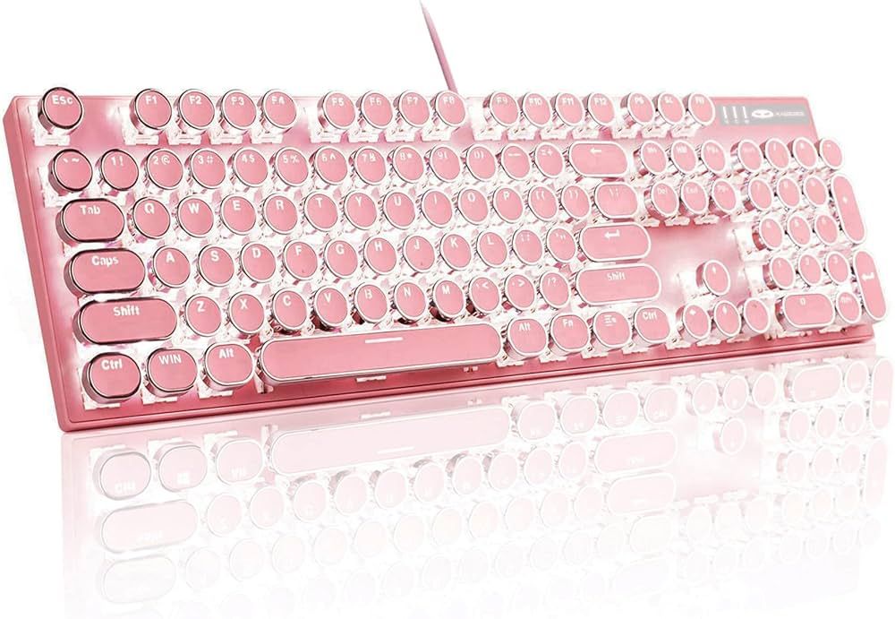 MageGee Typewriter Mechanical Gaming Keyboard, Retro Punk Round Keycap LED White Backlit USB Wire... | Amazon (US)
