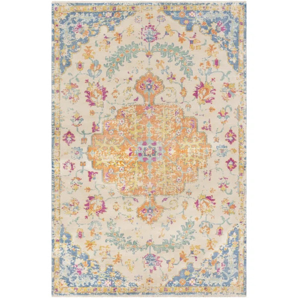 Festival Vintage Hand-Knotted Wool Light Beige/Blue/Mustard/Rose Area Rug | Wayfair Professional