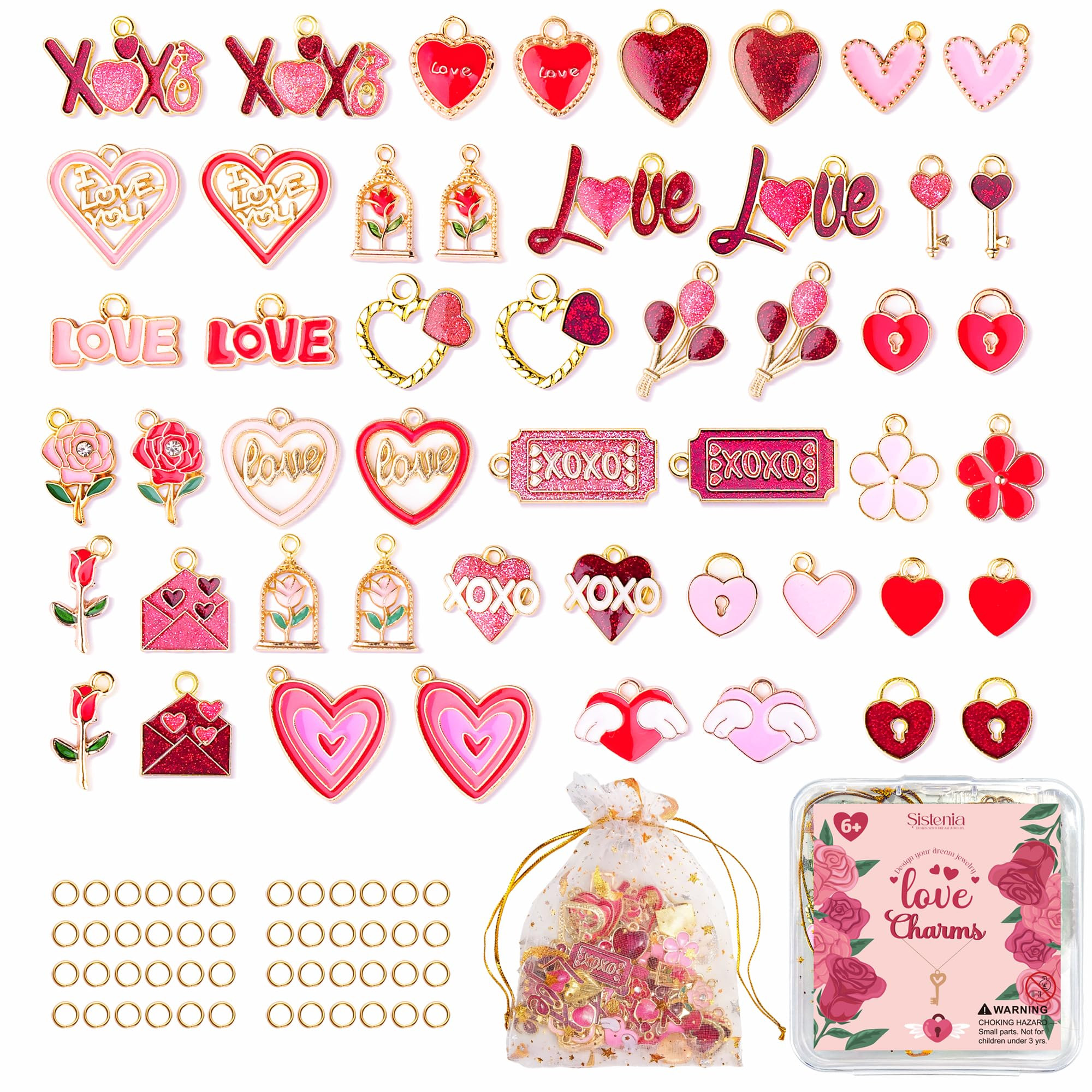 Sistenia Valentine's Day Charms, Gold Plated Enamel Pink Pendants XOXO Rose Heart Love Charms wit... | Amazon (US)