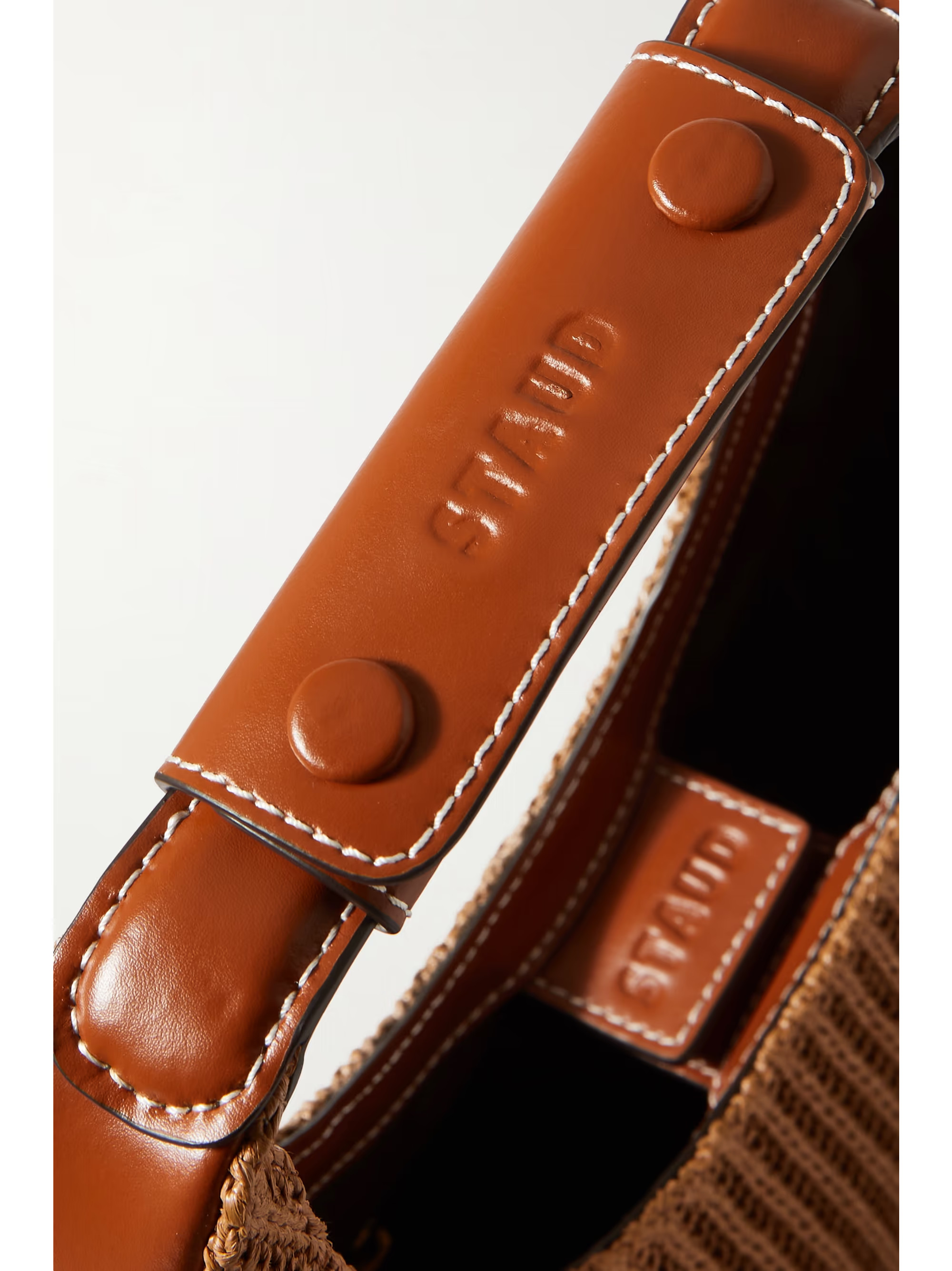 Tan Moon leather-trimmed raffia tote | STAUD | NET-A-PORTER | NET-A-PORTER (US)