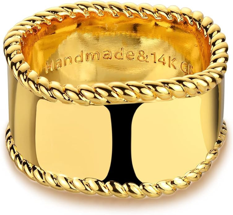 GNIRTSI Gold Plain Band Ring for Women Twisted 14K Gold Plated Minimalist Stack Wide Irregular Fi... | Amazon (US)