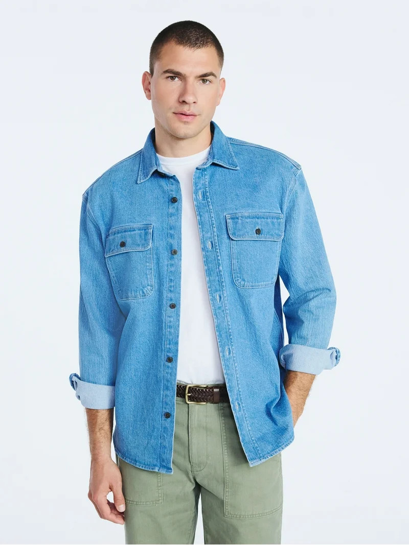 Free Assembly Men's Denim Overshirt with Long Sleeves, Sizes S-3XL | Walmart (US)