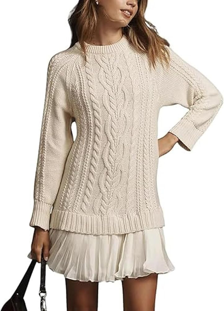 Women Cable Knit Sweater Dress, Sweater Dress with Skirt, Cable Knit Sweater Dress, Cable Knit Sw... | Amazon (US)