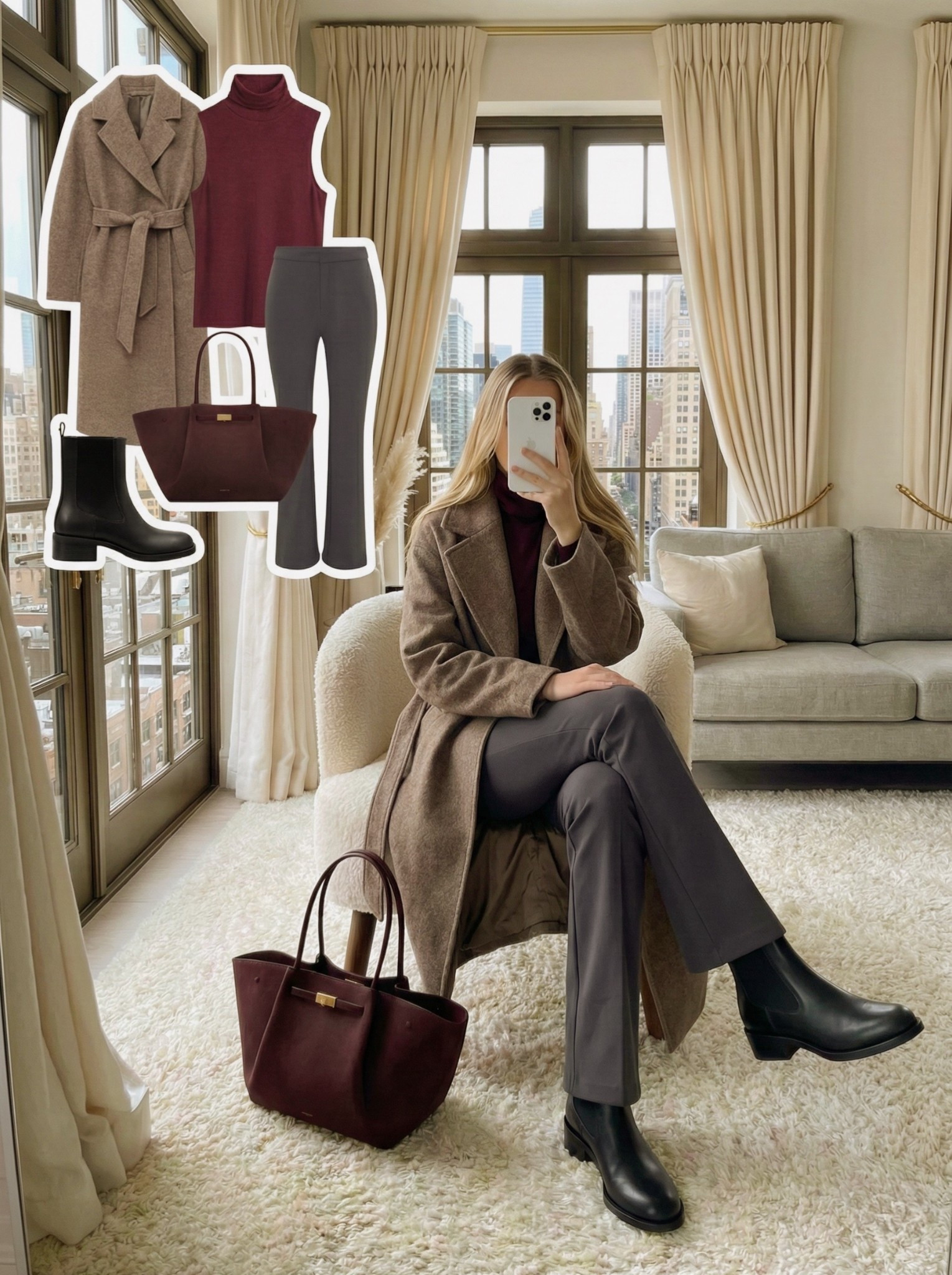 The Burgundy Accent workwear outfit 🍷🧥

A sophisticated office look featuring the color of the season. Styling a sleeveless burgundy turtleneck top with grey tailored trousers and a classic taupe wrap coat. The deep red accessories add a rich, polished touch to this professional winter outfit.

Style Details:
• Taupe wool blend wrap coat (Belted style)
• Burgundy sleeveless turtleneck top
• Dark grey tailored trousers
• Black Chelsea boots (Chunky sole)
• Burgundy suede tote bag

Recreate this chic workwear look with the similar styles linked below!

Are you adding burgundy to your work wardrobe this winter? 👇

#LTKWorkwear #LTKSeasonal #LTKootd


#LTKgrwm #LTKHoliday #LTKootd

#LTKHoliday #LTKgrwm #LTKootd
