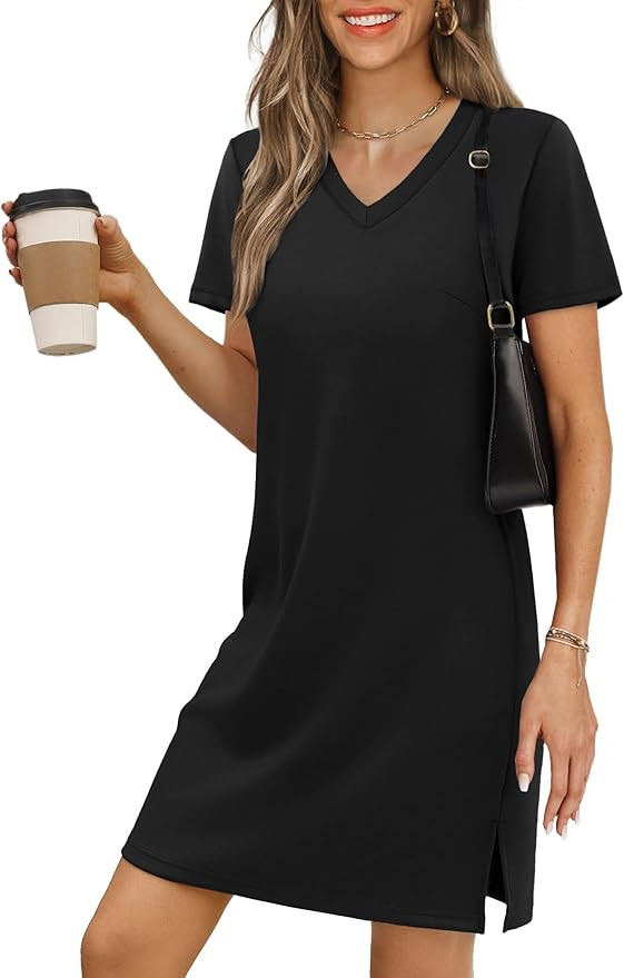 RUMIA Summer Dresses for Women 2026 V-Neck Casual Sundresses T-Shirt Dress | Amazon (US)