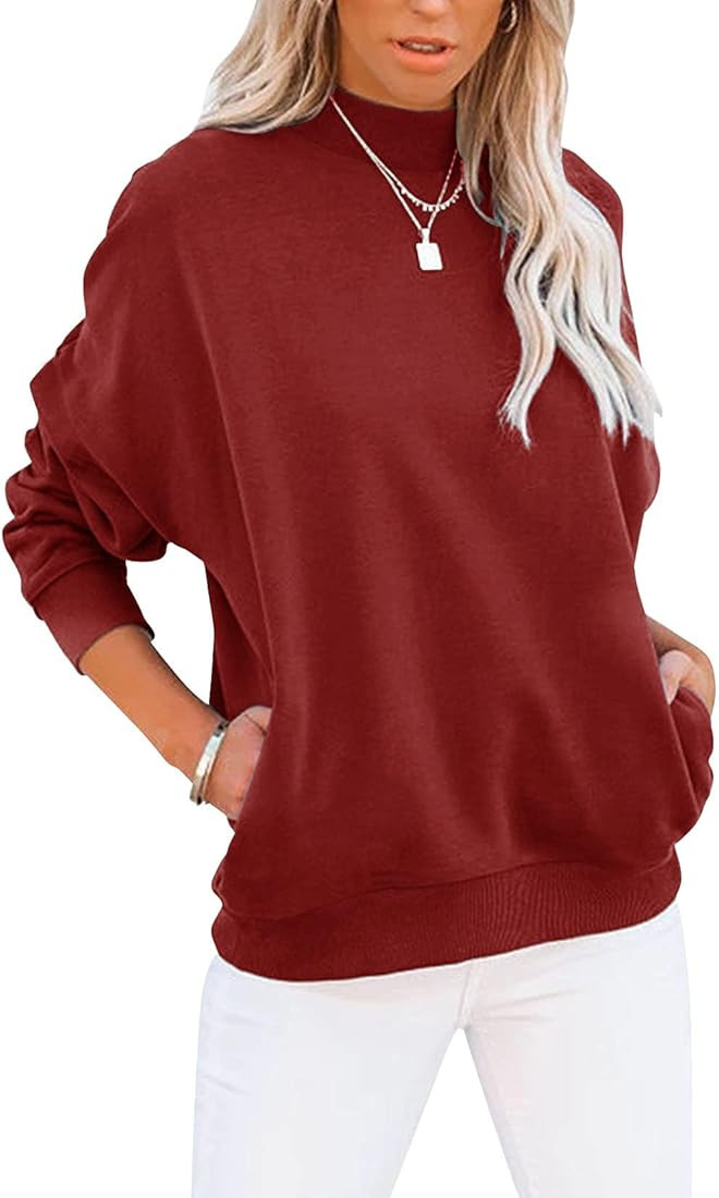 TICTICMIMI Women's Casual Long Sleeves Sweatshirt Tops Mock Turtleneck Lightweight Tunic Fall Pullov | Amazon (US)
