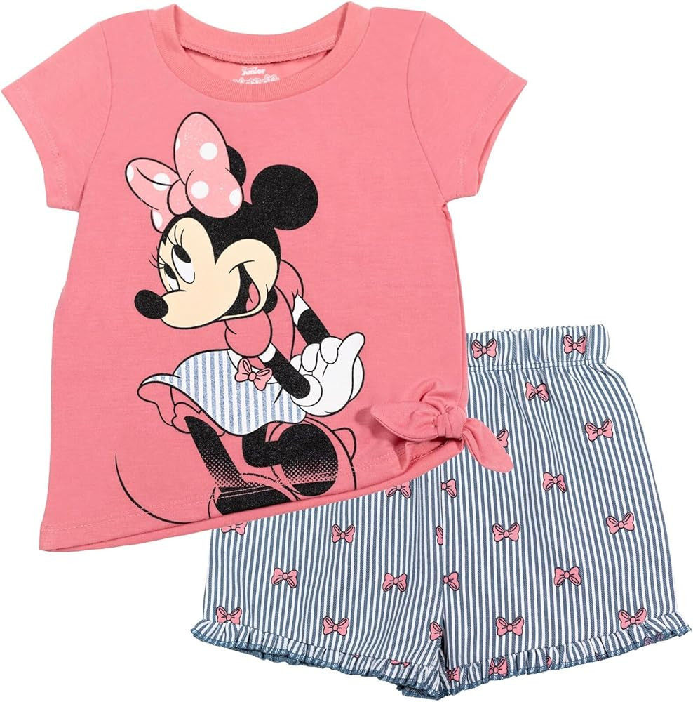 Disney Minnie Mouse Rainbow Floral T-Shirt and Chambray Shorts Outfit Set Infant to Big Kid Sizes... | Amazon (US)