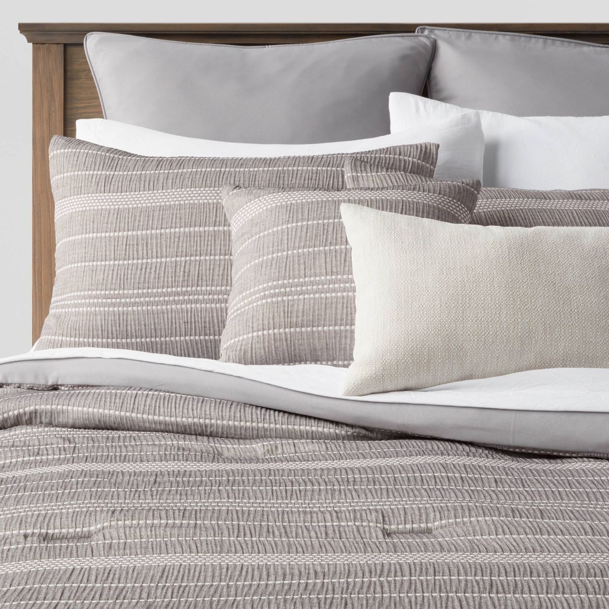 12pc Queen Chambray Matelasse Stripe Comforter & Sheet Bedding Set Gray - Threshold™ | Target