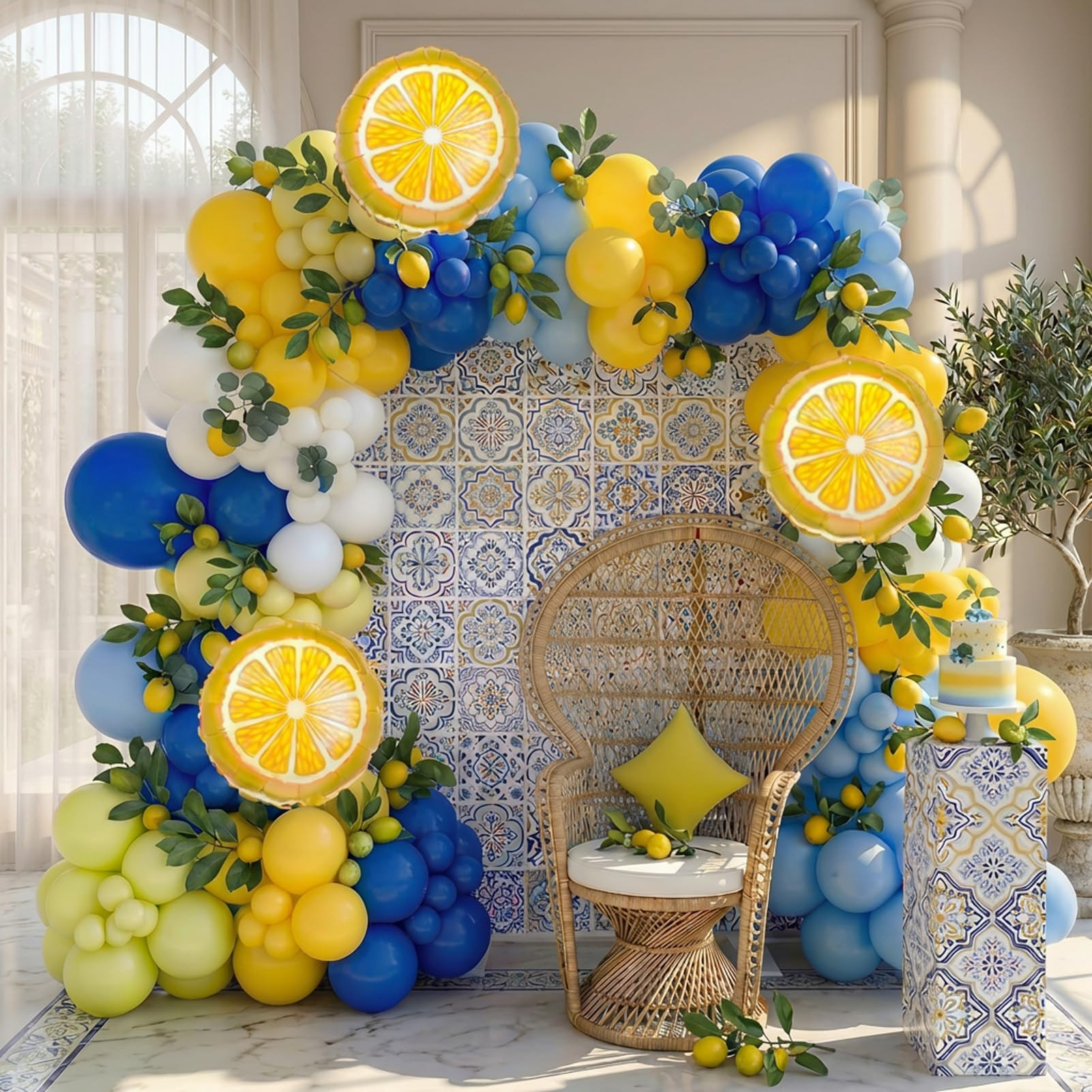 Lemon Royal Blue Yellow Balloon Garland Arch Kit with Lemon Foil Balloons for amalfi last toast o... | Amazon (US)