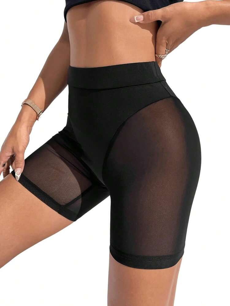 Women's Sheer Mesh High Waist Biker Shorts Short Leggings Slip ShortsA Valentine's Day ZA7R | SHEIN
