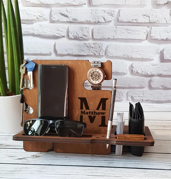 Custom Wood Docking Stand Phone Station Desktop Organizer Mens Valentines Day Gift Custom Docking... | Etsy (US)