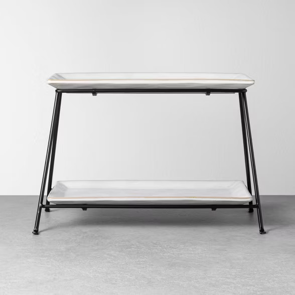 Glazed Rectangular Ceramic & Metal Tiered Serve Stand - Hearth & Hand™ with Magnolia | Target