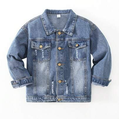 Young Girl Basic Jean Jacket Classic Coats Denim Tops Children Casual Outerwear Outfit 5-14 Years | SHEIN