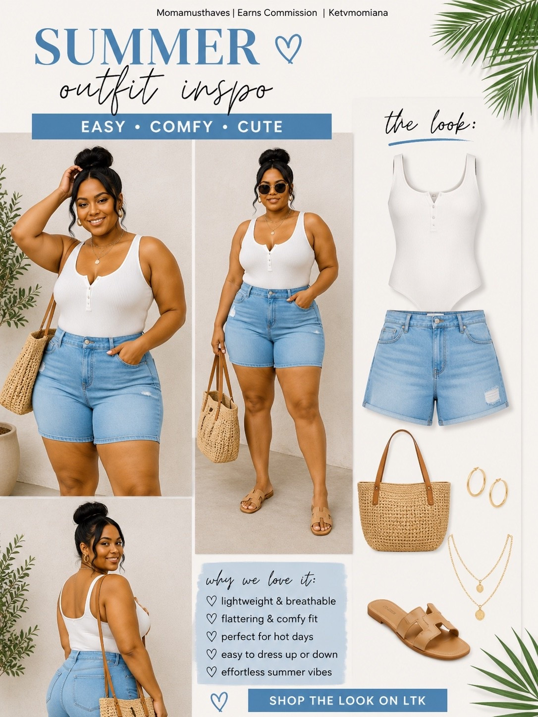 plus size fashion | Plus size summer outfits don’t have to be complicated 🤎 A good pair of comfy denim shorts, a breathable bodysuit, cute sandals, and a woven tote will carry you ALL summer long. Easy, flattering, lightweight, and perfect for errands, brunch, vacations, or everyday mom life ✨ Shop through my bio under “Shop My Posts”

#LTKootd #LTKSeasonal #LTKPlusSize