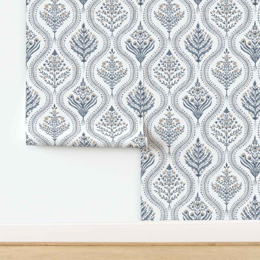 Wallpaper in Monticello Indigo and Tan copy | Spoonflower