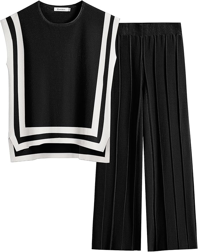 ANRABESS Women 2 Piece Lounge Sets Summer Casual Knit Sweater Vest Pant Set Beach Vacation Airpor... | Amazon (US)