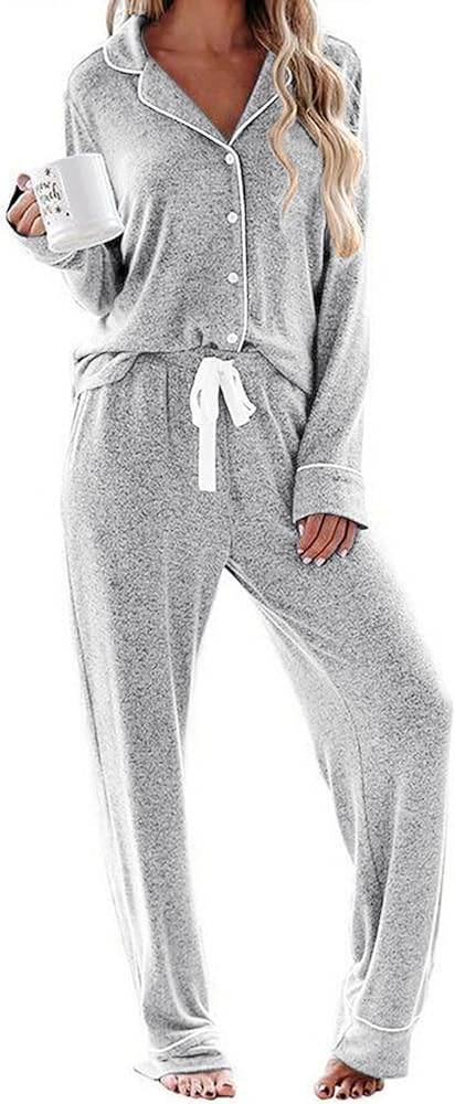 Ekouaer Women's Pajamas Long Sleeve Sleepwear Casual Button Down Loungewear Soft Pjs Set S-XXL | Amazon (US)