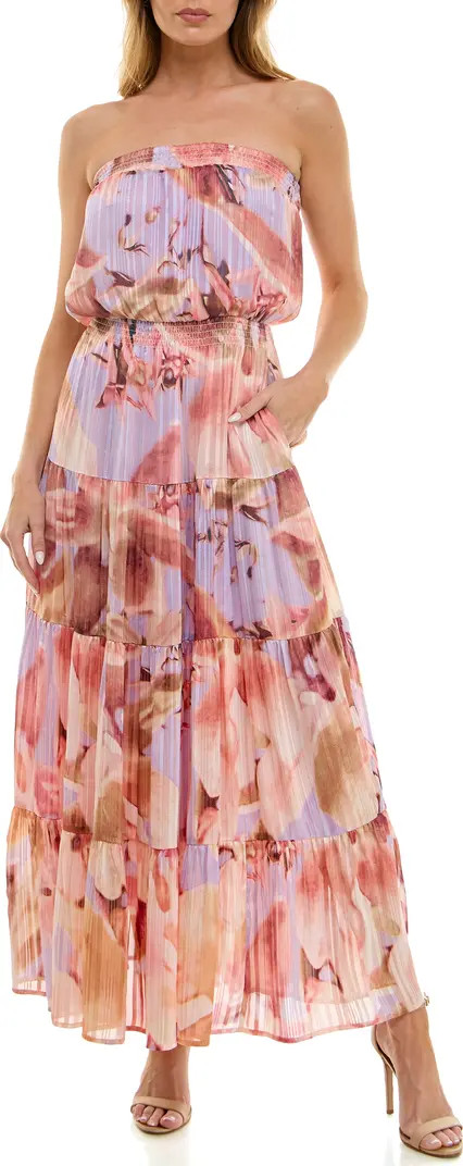 Metallic Floral Strapless Tiered Maxi Dress | Nordstrom