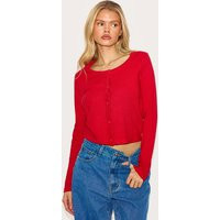 Red Fine Knit Button Up Cardigan | PrettyLittleThing US