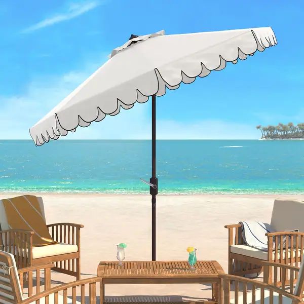 SAFAVIEH Venice Single-scallop 8.5-ft. Crank White/Black Outdoor Umbrella | Overstock