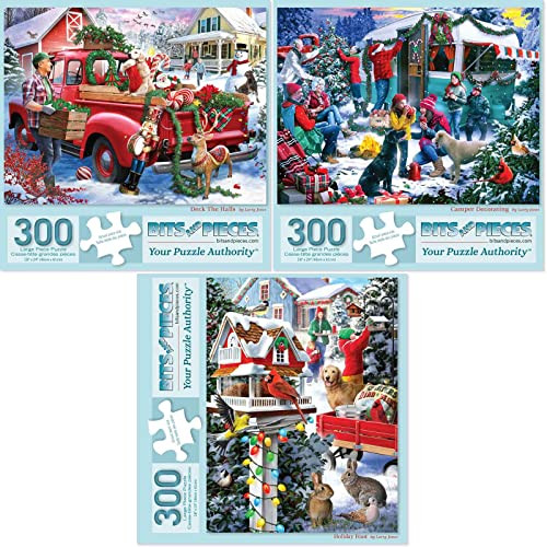 Bits and Pieces - Value Set of Three (3) 300 Piece Jigsaw Puzzles for Adults - Puzzles Measure 18' x 24' - 300 pc Camp Holiday Tree Christmas Winter Bird House Snow Jigsaws by Artist Larry Jones | Amazon (US)