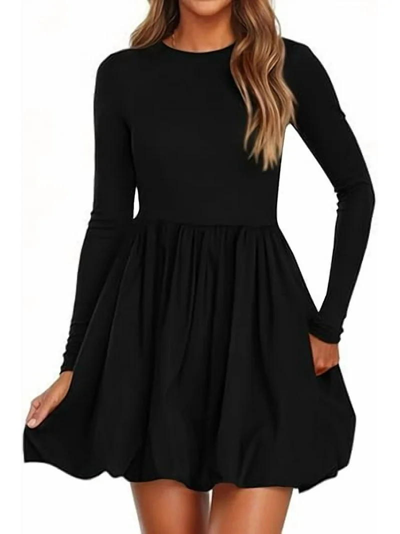 PRETTYGARDEN Fall Dresses for Women Casual Long Sleeve Bubble Cute Crew Neck A Line Mini Short Dr... | Walmart (US)