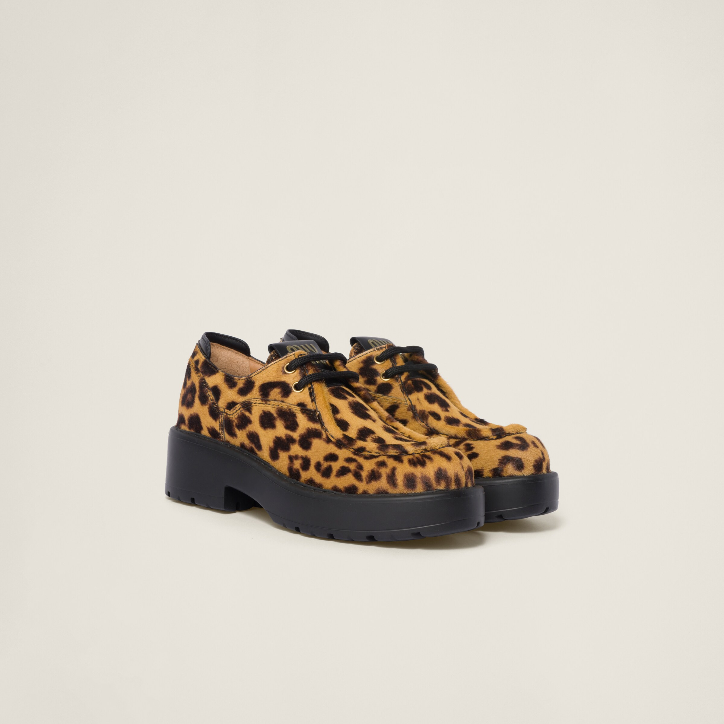 Honey Leopard-print Calf Hair Leather Lace-up Shoes | Miu Miu | Miu Miu UK