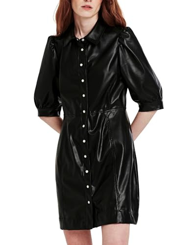DEAR JOHN Women's Ophelia Button Down Dress Size: X-Small Black Vegan Leather | Amazon (US)