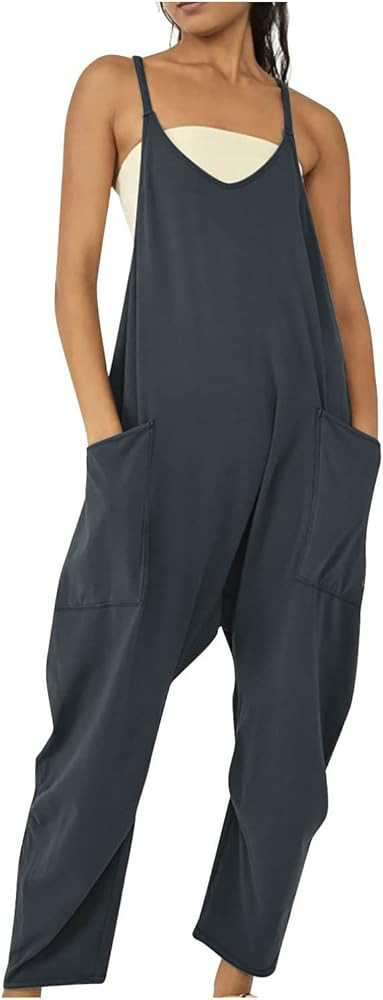 Jumpsuits for Women Casual 2024 Summer Rompers Sleeveless Loose Fit Spaghetti Strap Baggy Overall... | Amazon (US)