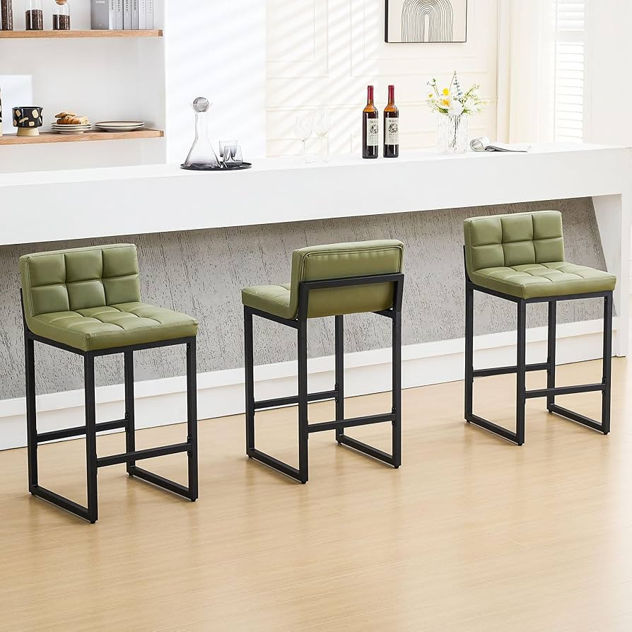 Bar Stools Set of 3, Upholstered PU Leather Counter Height Barstools with Low Back and Thickened ... | Amazon (US)