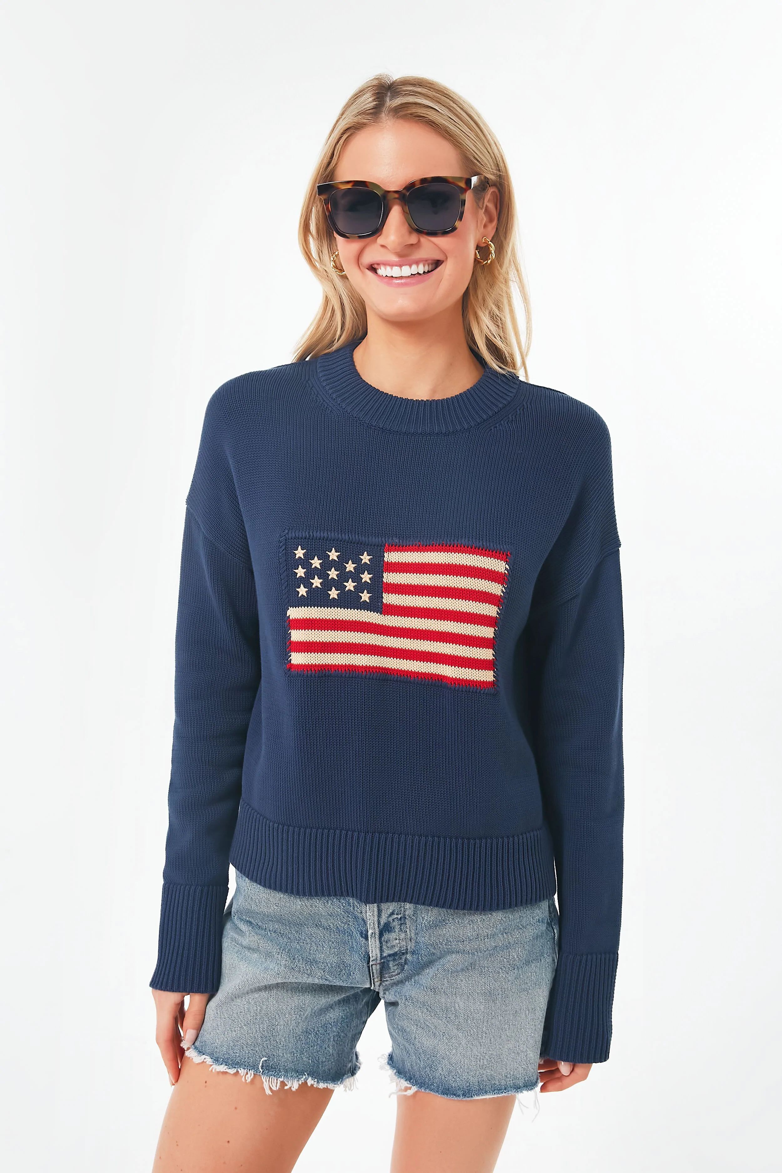 Navy Cropped Americana Sweater | Tuckernuck (US)