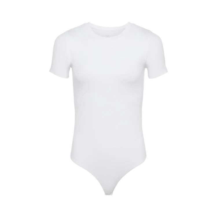 Short Sleeve Crewneck Bodysuit | White | nuuds