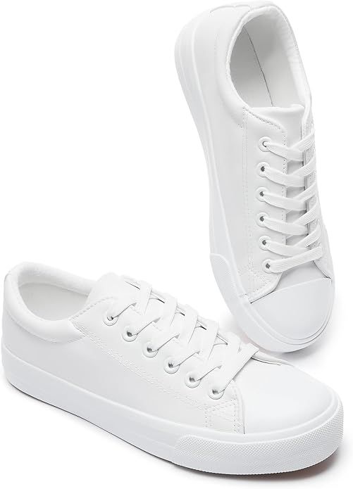 FRACORA Womens White Synthetic Leather Sneakers,Low Top White Shoes,Casual Tennis Shoes | Amazon (US)