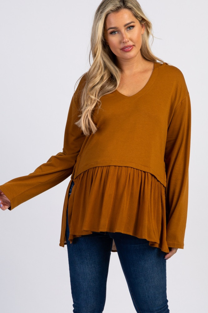 Olive Green Hooded Ruffle Trim Maternity Top | PinkBlush Maternity