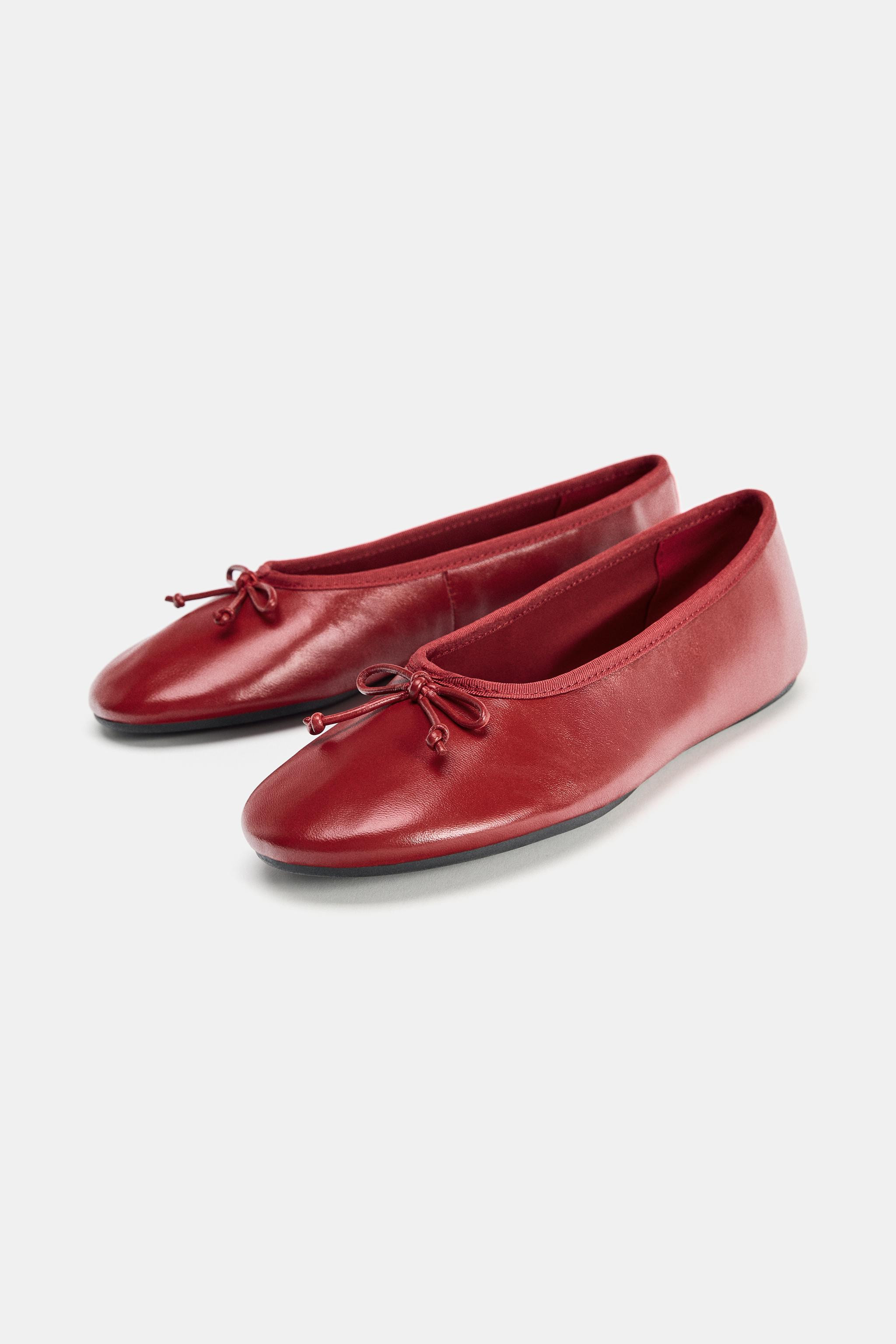 LEATHER BOW BALLET FLATS | Zara UK