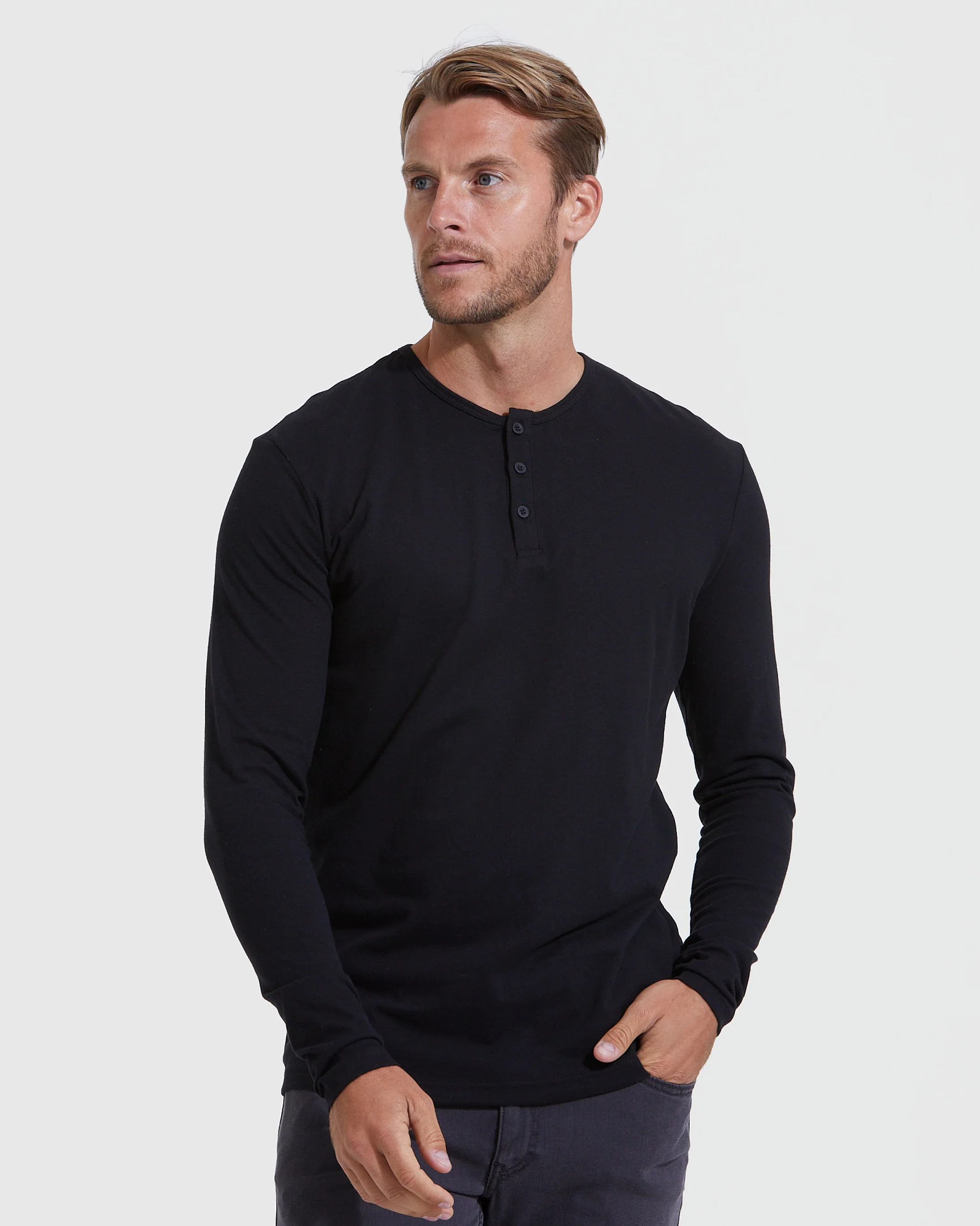 Black Long Sleeve Henley | True Classic