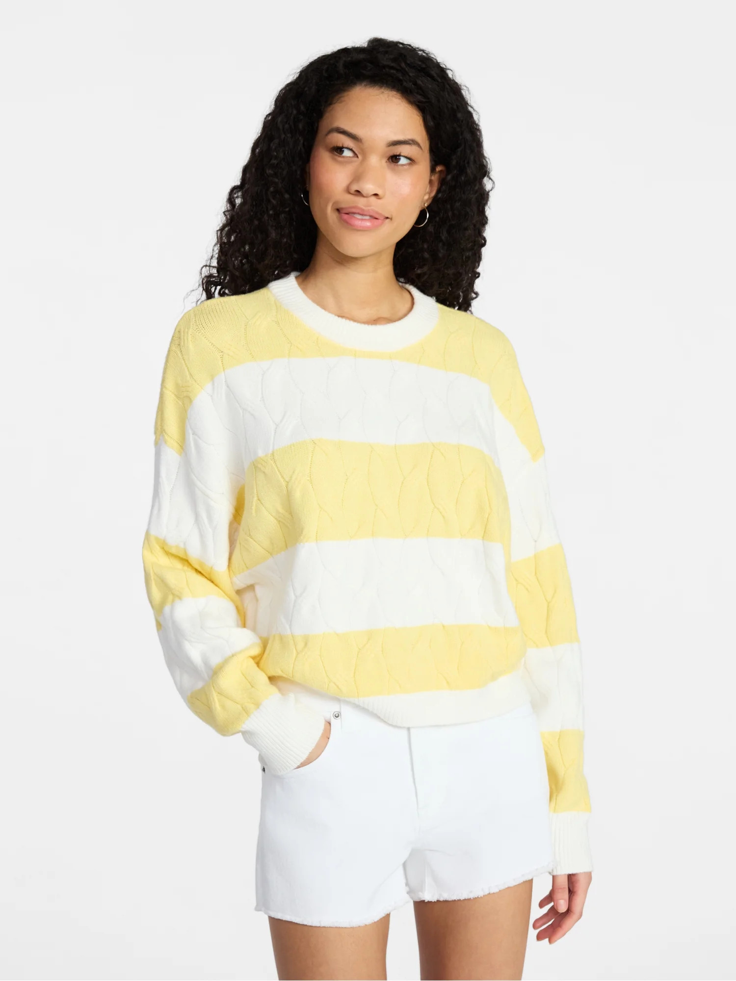 No Boundaries Drop Shoulder Crewneck Pullover Sweater, Midweight, Women's XXS-XXL | Walmart (US)