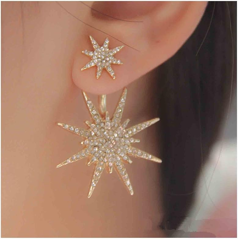Yheakne Starburst Jacket Earrings Gold Rhinestone Sun Earrings Front Back Studs Earrings Boho Cel... | Amazon (US)