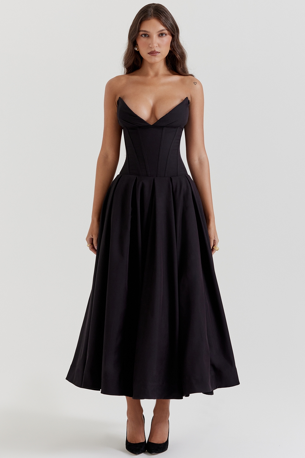 black strapless midi dress | House of CB