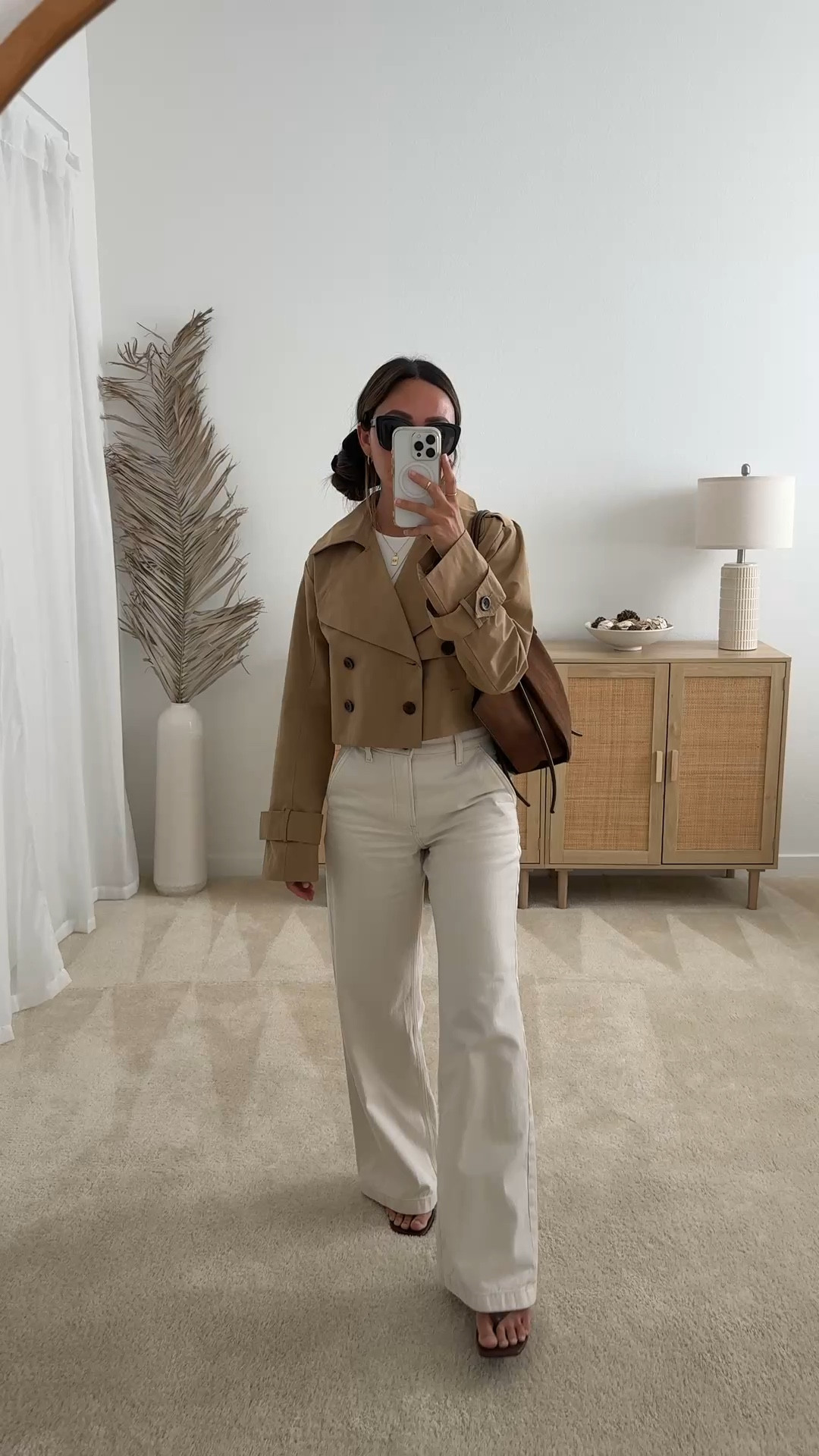 Spring outfit, white jeans outfit, wide leg jeans outfit, all white outfit, cropped trench coat outfit, brunch outfit, elevated casual outfit, brown suede tote bag, amazon outfit, amazon fashion, amazon bodysuit, abercrombie jeans, capsule wardrobe staples, neutral outfit, minimalist style

#LTKootd #LTKPetite