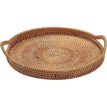 Yuhoo Coffee Table Tray, Round Rattan Woven Serving Wicker Basket with Handles, Handmade Decorati... | Amazon (US)