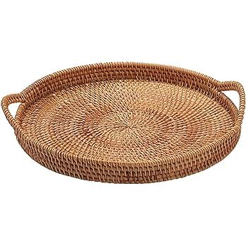 Yuhoo Coffee Table Tray, Round Rattan Woven Serving Wicker Basket with Handles, Handmade Decorati... | Amazon (US)