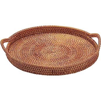 Yuhoo Coffee Table Tray, Round Rattan Woven Serving Wicker Basket with Handles, Handmade Decorati... | Amazon (US)