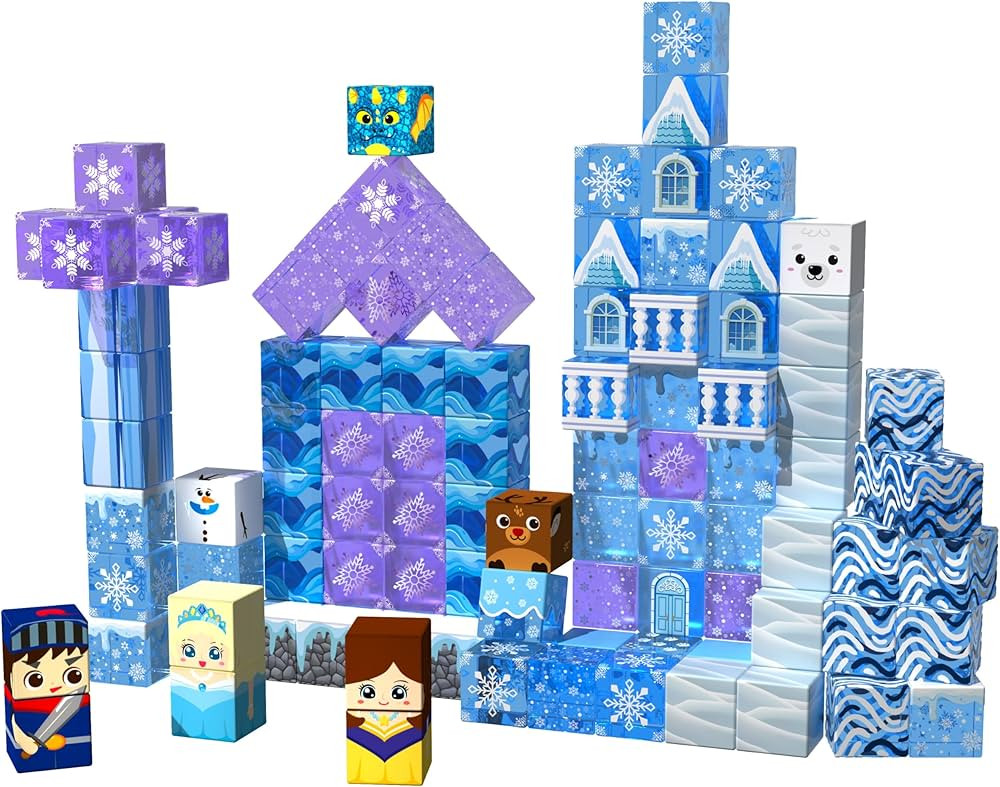 Magnetic Blocks - 100Pcs Transparent Building Block for Kids Ages 4-8, Magnet Blocks Sets for Blu... | Amazon (US)